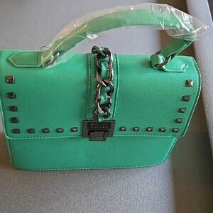 Badgley Mischka Green and Silver Crossbody Bag with Studded Flap